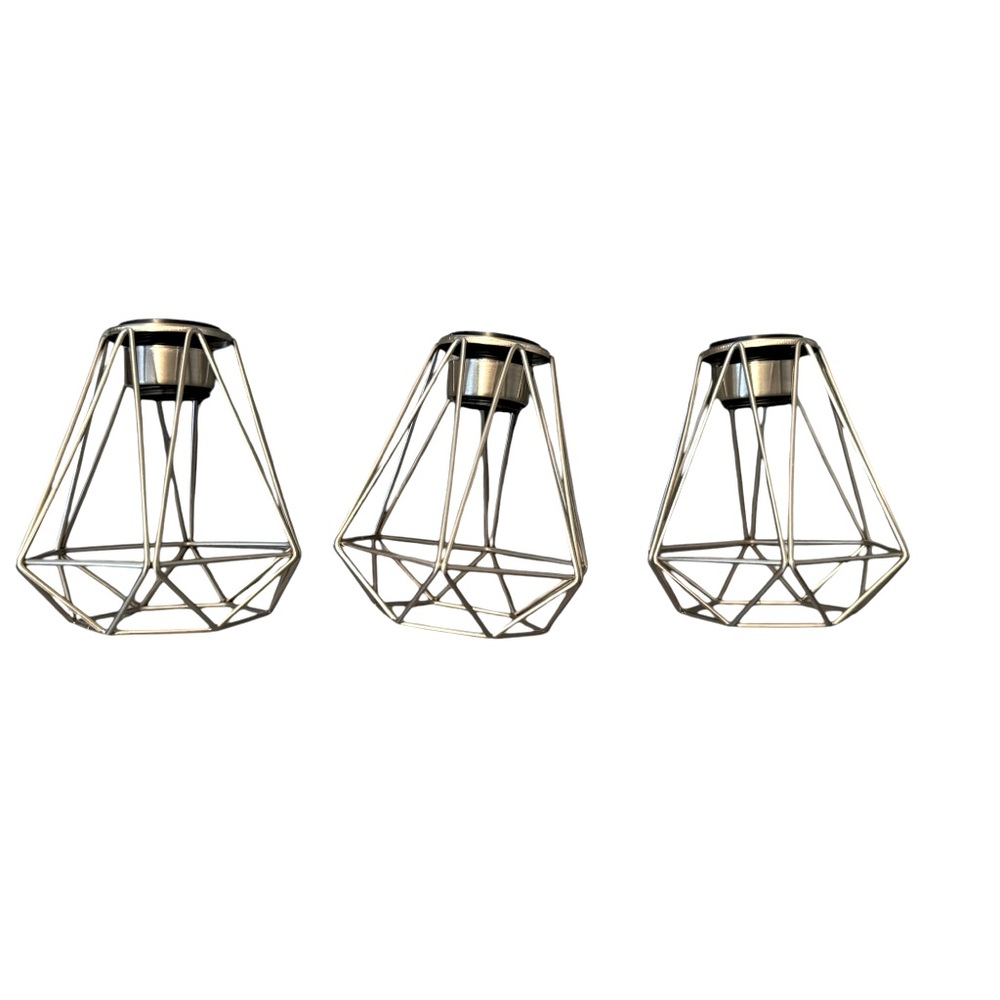 Set Of Three Pewter/Silver/Nickel Colored Modern Pendant Lights. Needs Cords.